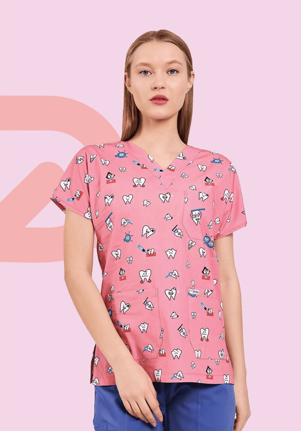 Peachy Smile PatternFlex Scrub Top