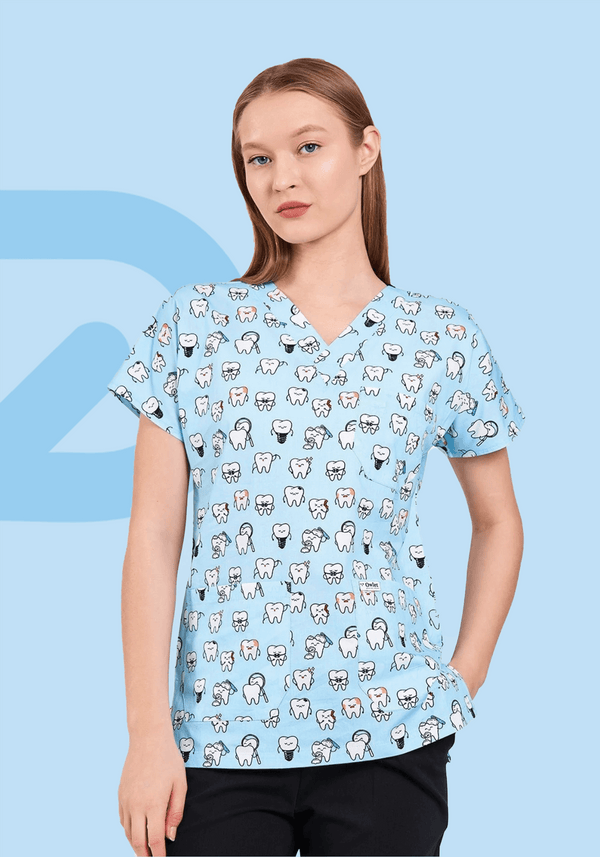 Blue Smile PatternFlex Scrub Top