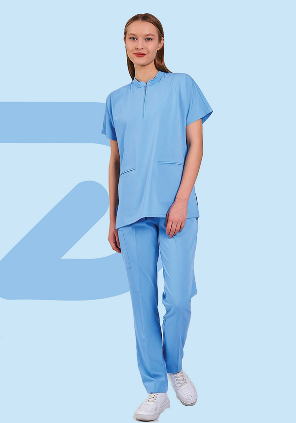 Sky Blue ProFlex Zipper Scrubs Set