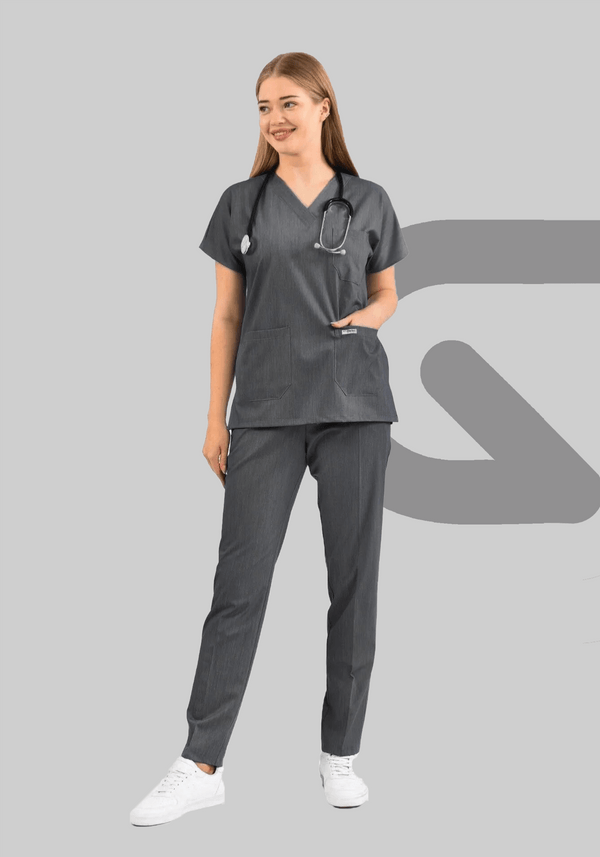 Denim-Look Charcoal VFlex Scrubs Set