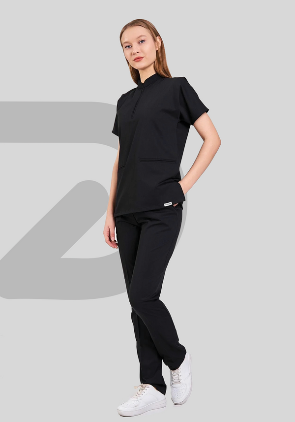 Jet Black ProFlex Zipper Scrubs Set