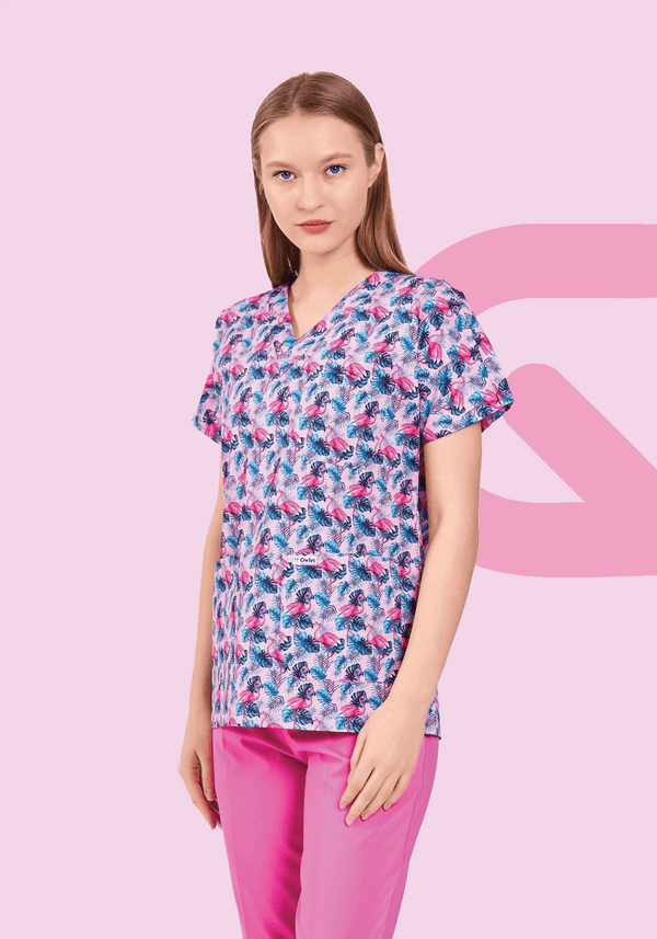 Flamingo PatternFlex Scrub Top